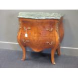 A Louis XV style burrwood and gilt metal mounted serpentine petite commode, with verde antico marble