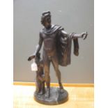 A reproduction bronze of The Apollo Belvedere on a marble base, modern casting, 47cm high