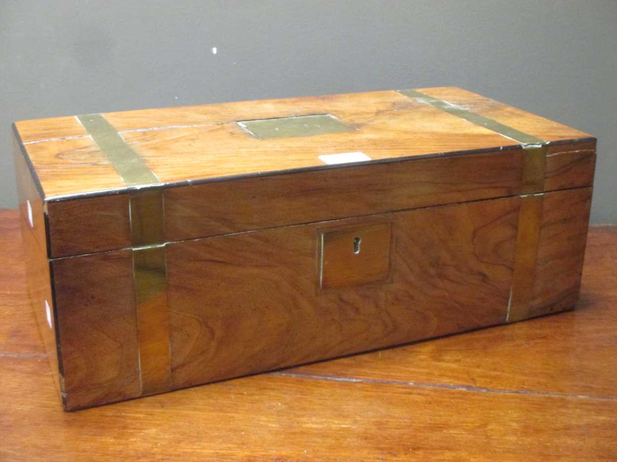 A Victorian brass bound walnut writing slope - Image 2 of 5