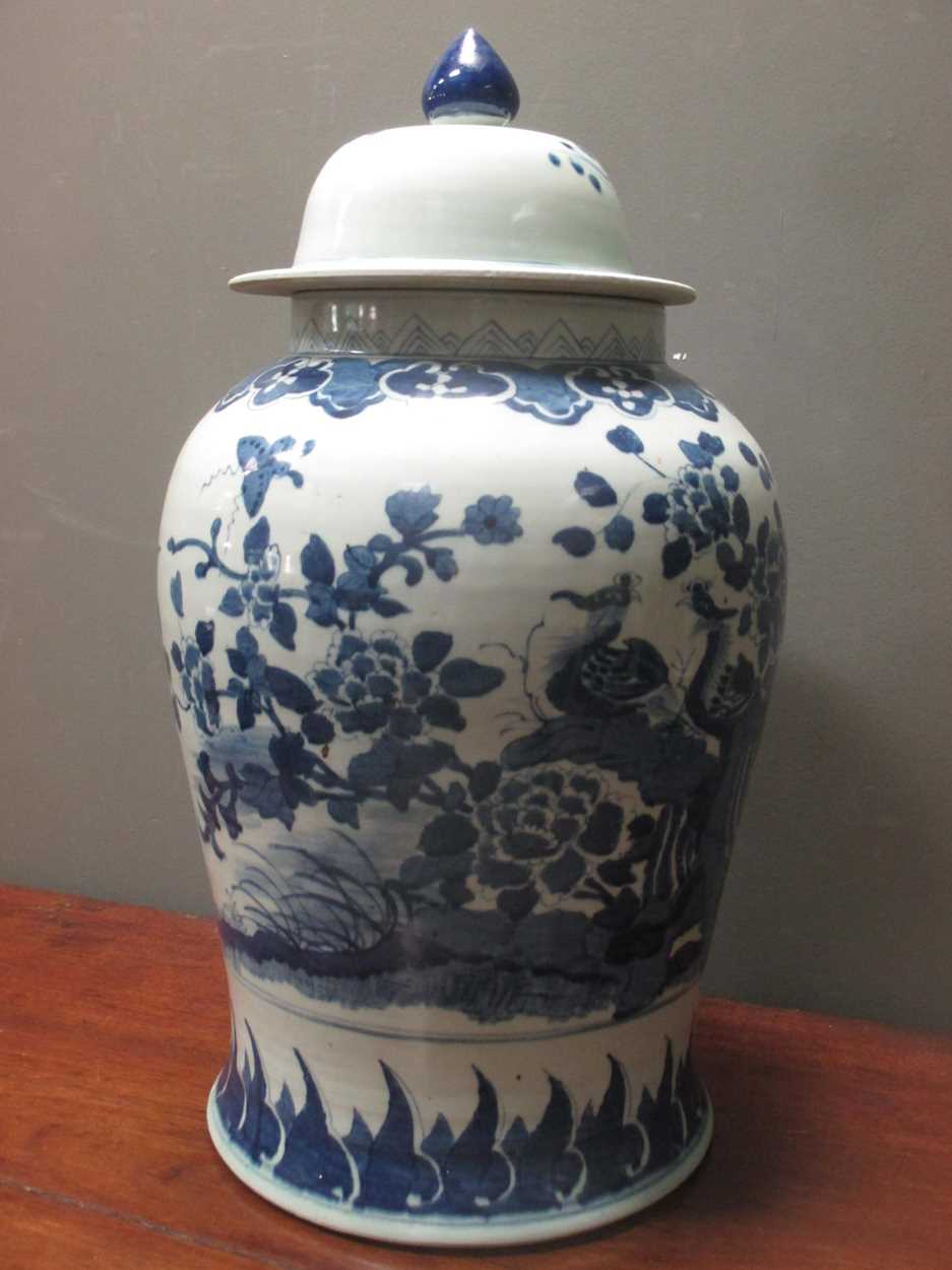 A Chinese blue and white porcelain large vase and cover, 20th century,