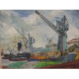 20th century British School, Dockyard, oil on canvas, unsigned