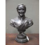 A reproduction bronze bust of the Duke of Wellington on integral socle and circular marble base,
