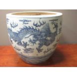 A Chinese blue and white porcelain fish tank/jardiniere, Qing style,