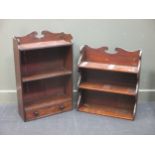 Two sets of 19th century hanging shelves, 84 x 54 x 20cm and 69 x 60 x 20cm (2)