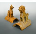 A Chinese straw-glazed pottery fo-dog ridge tile,