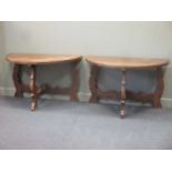 A pair of Italian chestnut demi-lune side tables, late 19th century. Provenance: originally