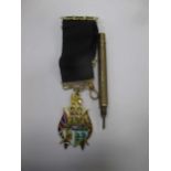 An 18ct and enamel fob pendant together with a propelling pencil by Mordan & Co (2)