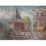 French School, Townscape with a canal, oil on canvas, 38 x 48cm