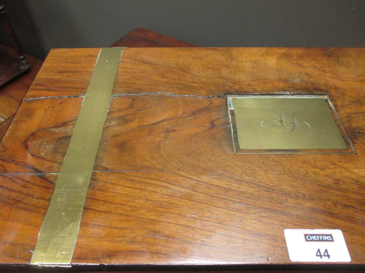 A Victorian brass bound walnut writing slope - Image 3 of 5