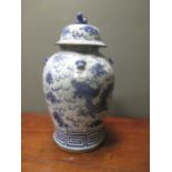 Modern Chinese blue and white jar and cover with crackle glaze, 52cm high