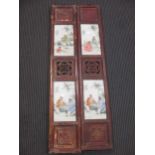 A pair of Chinese panels with tiles, 92.5 x 16cm