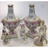 Pair of Samson porcelain armorial vases; eight continental porcelain figurines