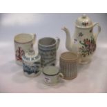 A group of 18th century and later creamware, to include a marriage tankard inscribed Thomas &