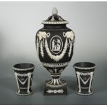 A Wedgwood black jasperware neoclassical pot-pourri vase and cover,