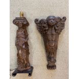 An oak cherubic tapering wall bracket, 17th century,