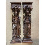 A near pair of oak carved herms, probably 17th century,