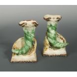 A rare pair of 18th century Staffordshire cornucopia vases,