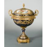 A Sevres two-handled ormolu mounted pedestal bowl and cover,