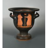 A Greek red figure two-handled krater (wine vessel), Apulian region, circa 300-275 B.C.