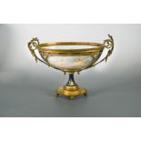 A Sevres two-handled metal mounted pedestal bowl,