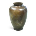 A Japanese large bronze and mixed metal inlaid large vase,