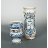 An Italian blue and white wet drug jar,