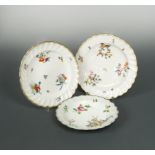 Two Chelsea-Derby shaped circular plates, circa 1775,