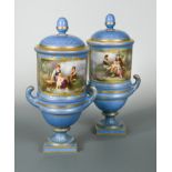 A pair of Sevres two-handled vases and covers,