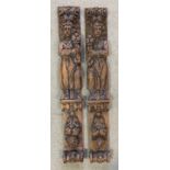 A large pair of carved oak caryatids, probably late 17th or early 18th century,