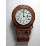 A late Victorian American walnut case drop dial wall clock,