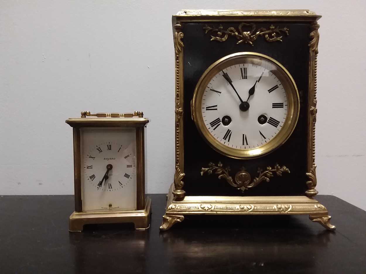 A French late 19th century ebonised and gilt metal mantel clock, - Image 2 of 2