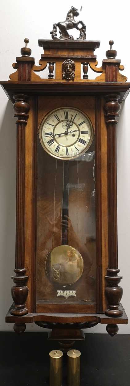 A Vienna type walnut wall clock,