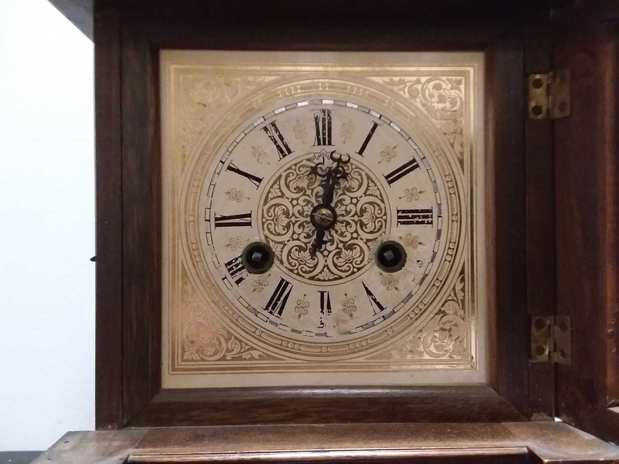 A late Victorian American walnut case drop dial wall clock, - Image 4 of 5