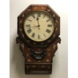 A Victorian rosewood case mother-of-pearl inlaid drop dial wall timepiece,