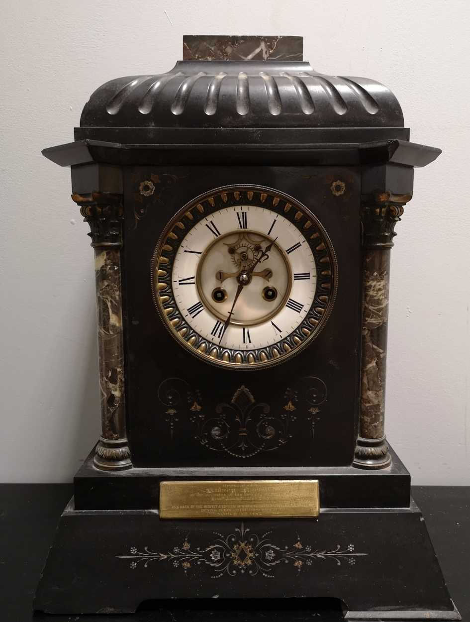 A Victorian marble mantel clock,