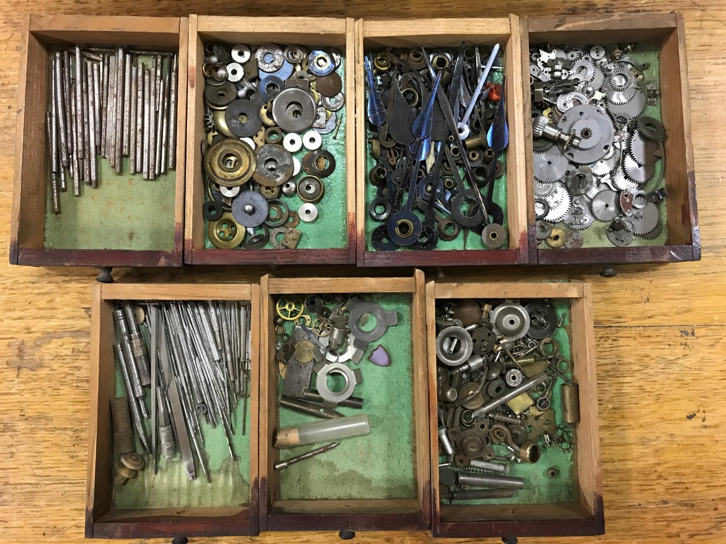 A cabinet of watchmaker's spare parts, watch movements, tools and oddments, circa 1900, the two - Image 9 of 9