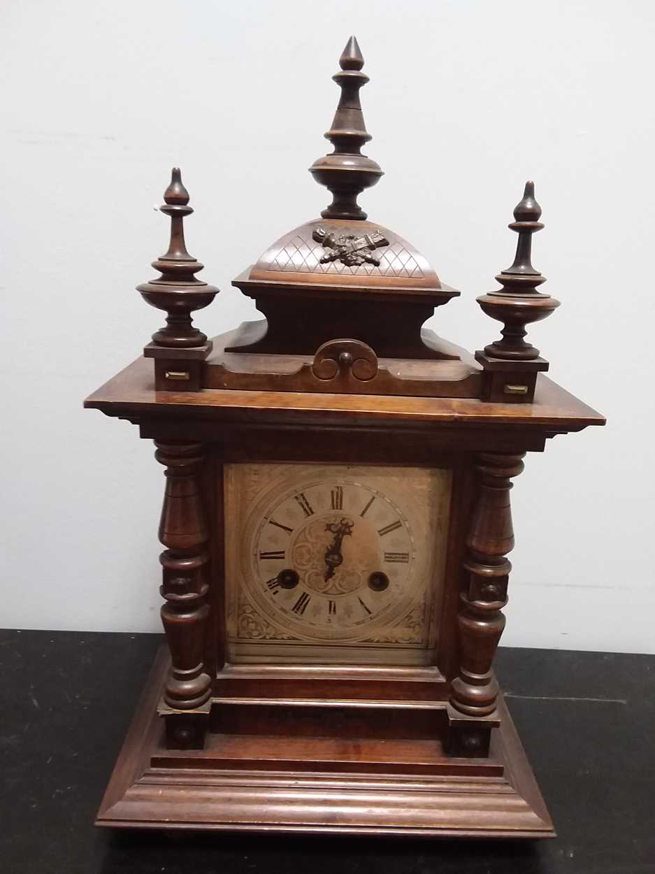 A late Victorian American walnut case drop dial wall clock, - Image 3 of 5