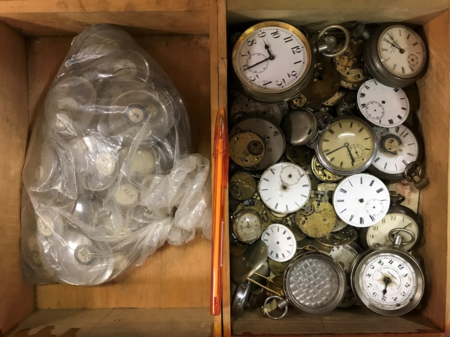 A cabinet of watchmaker's spare parts, watch movements, tools and oddments, circa 1900, the two - Image 7 of 9