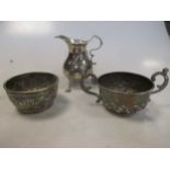 A George III silver cream jug and two bowls (3)