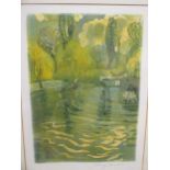 Local artists: Two modern silk batik views by Jenny Sanders including punting at Newnham; and a