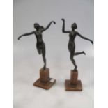 A pair of 1930s bronzed spelter ladies in the manner of Josef Lorenzl