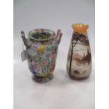 A Daum type opaque painted glass vase; together with a millefiori glass vase (2)