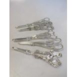 Five pairs of Victorian silver grape scissors 19.5ozt gross (5)
