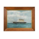 D Philpott (British, early 20th Century), a rare half-block relief painting of RMS Olympic at sea,