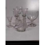 Small assortment of antique glasses including two opaque twist, some with slight damage (8)