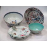 A pair of 18th century Chinese plates; another plate and two bowls (5)