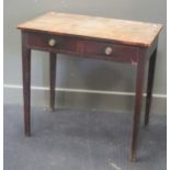 A George III side table, the frieze fitted with two drawers; an 18th century pad foot drop leaf