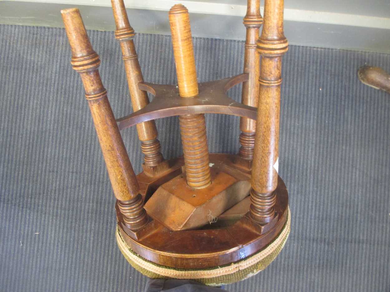 A George II style walnut stool together with a 19th centiury piano stand and a torchere (3) - Image 4 of 6