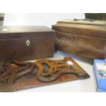 Four 19th century tea caddies and a rosewood book slide (5)