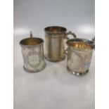 Three Victorian silver christening tankards, 12.9ozt gross (3)